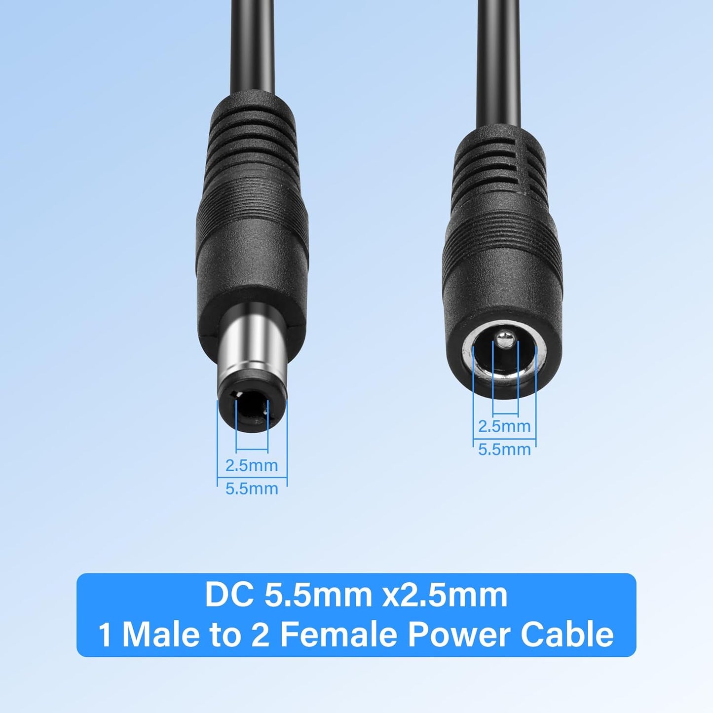 PNGKNYOCN DC 5.5x2.5mm 1 Male to 2 Female Power Supply Splitter Cord 30CM, Y Splitter Adapter Cord ，for CCTV Cameras DVR, LED Light Strip (2-Pack)