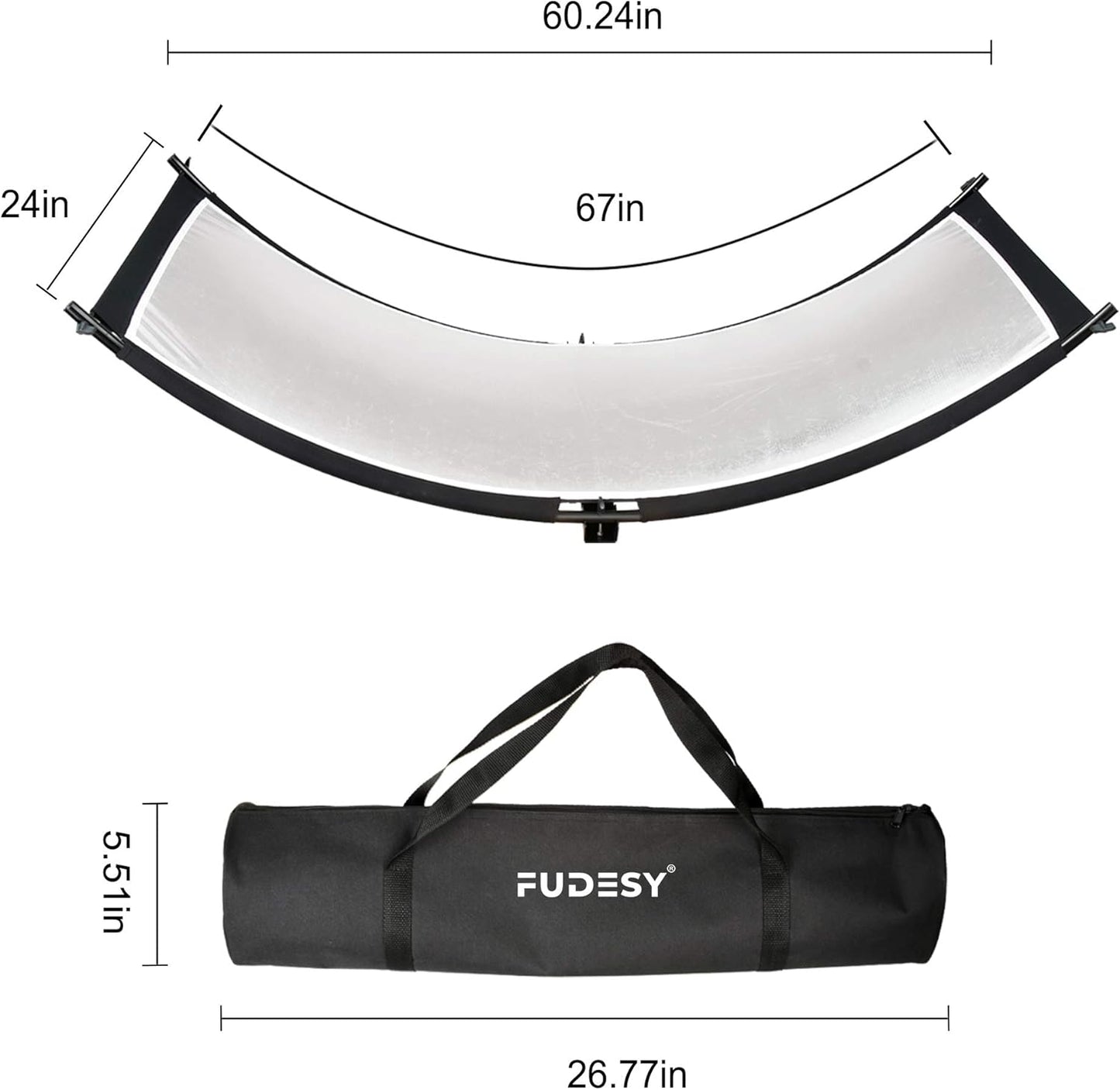 FUDESY Clamshell Light Reflector/Diffuser,67"x24" Curved Photography Lighting Reflector for Photo Video Studio Shooting with Black/Silver/White/Gold Reflectors,Carry Bag