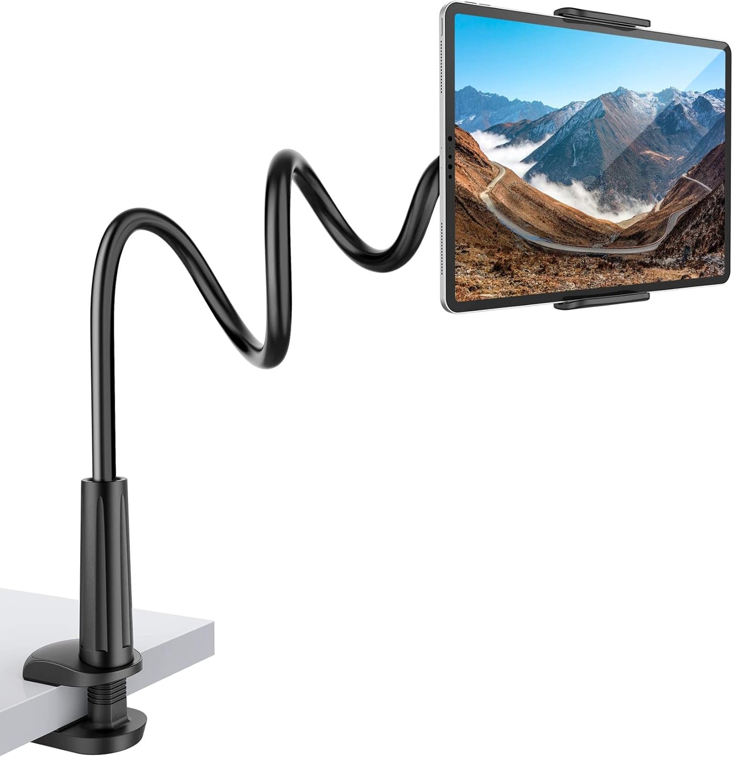 SHAWE Gooseneck Tablet Holder Phone Stand, Flexible Tablet Mount for Bed, 360 Adjustable Lazy Arm Holder Clamp Mount for iPad Air Pro mini, Samsung Galaxy Tabs, iPhone, Switch, 4.0~10.5" (Black)
