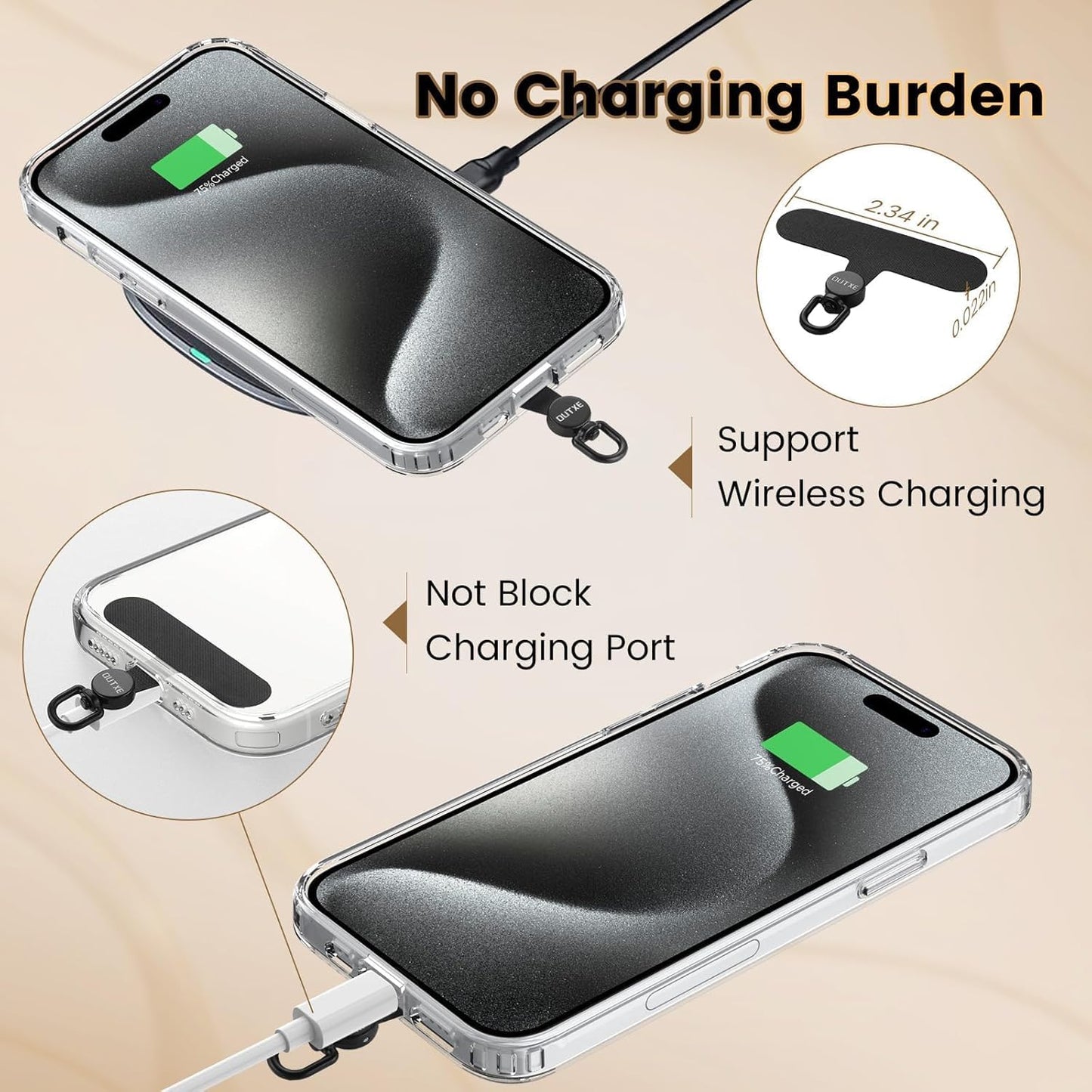 OUTXE Phone Tether Tab Rotatable 360°, 4 Pack TPU Phone Lanyard Patch for Phone Strap Compatible iPhone & Other Cell Phone Black