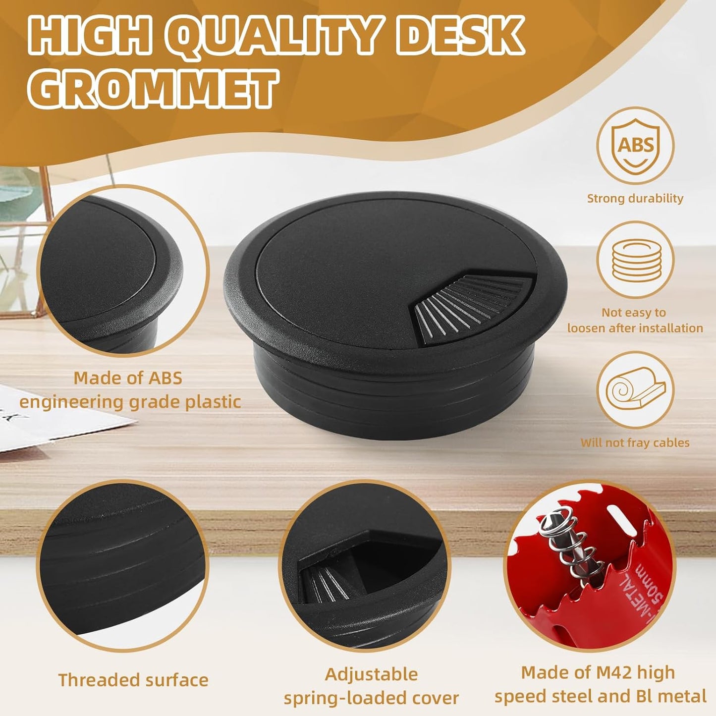 Desk Grommet 2 Inch (50 mm) 10 Pieces, Desk Hole Cover for Cables Black, ABS Plastic Grommet Hole Cover with Hole Saw for Wires Cables Through The Countertop by XIOGZAXI