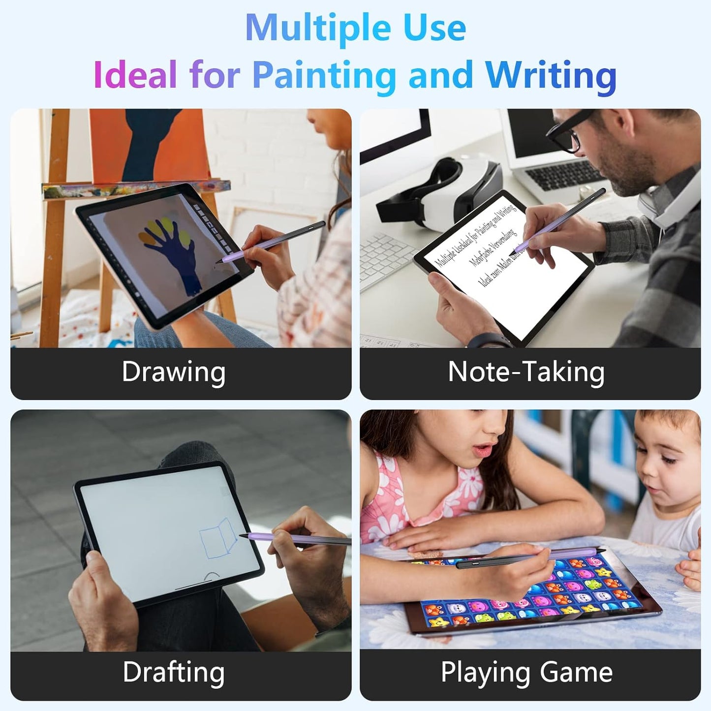 Stylus Pen for iPad 2018-2023 with Palm Rejection, Active Pencil for iPads 10th/9th/8th/7th/6th Gen, for iPad Pro11/12.9 inch, for iPads Air 5th/4th/3th, for iPad Mini 6th/5th Gen(Black and Purple)