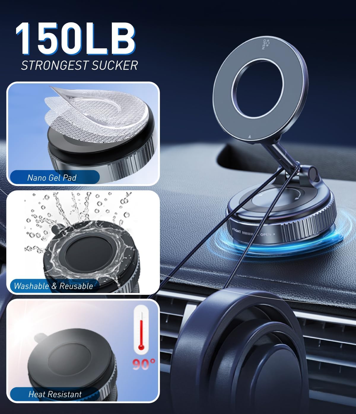 Cell Phone Holders for Your Cars/Gym/Mirror Mount for iPhone & Android Upgraded Vacuum Magnetic Car Phone Holder 360° Reinforced 150LBS Ultra Suction Cup Phone Mount for Car