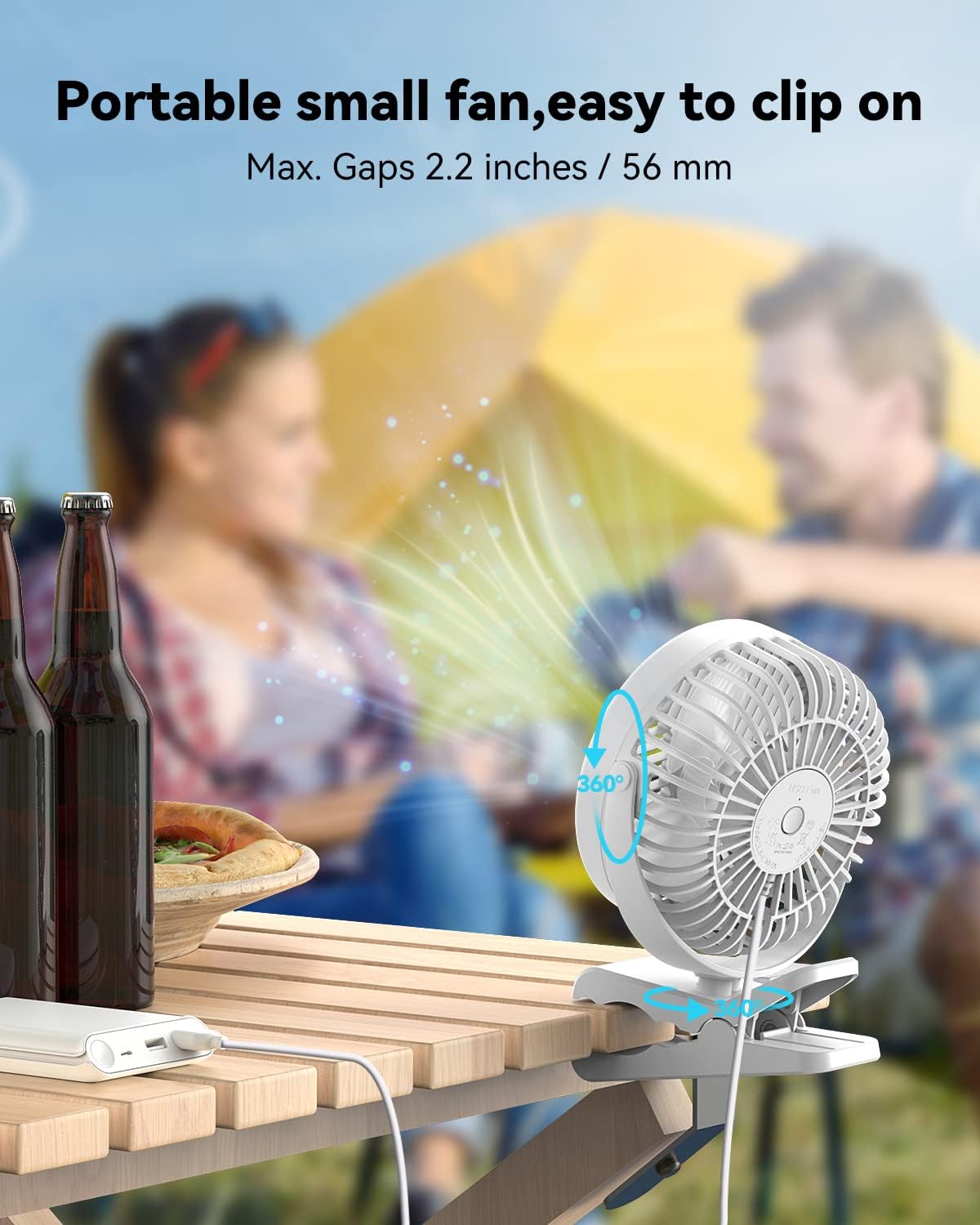 GEHEN Small Clip on Fan, 3-Speed Fan with Strong Airflow, USB-Powered Clip & Desk Fan with Sturdy Clamp, Ultra Quiet for Office Dorm Bedroom Stroller