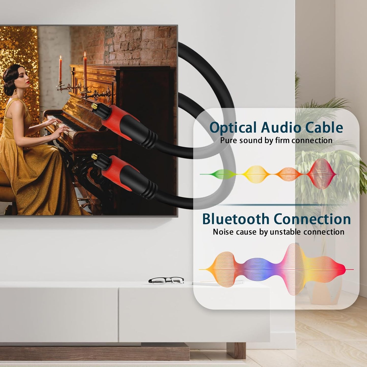 3FT Optical Audio Cable, Digital Audio Fiber Optic Cable Toslink, Flexible Jacket, Compatible with Home Theater, Sound Bar, PS4, Xbox, TV and More- 3 Feet