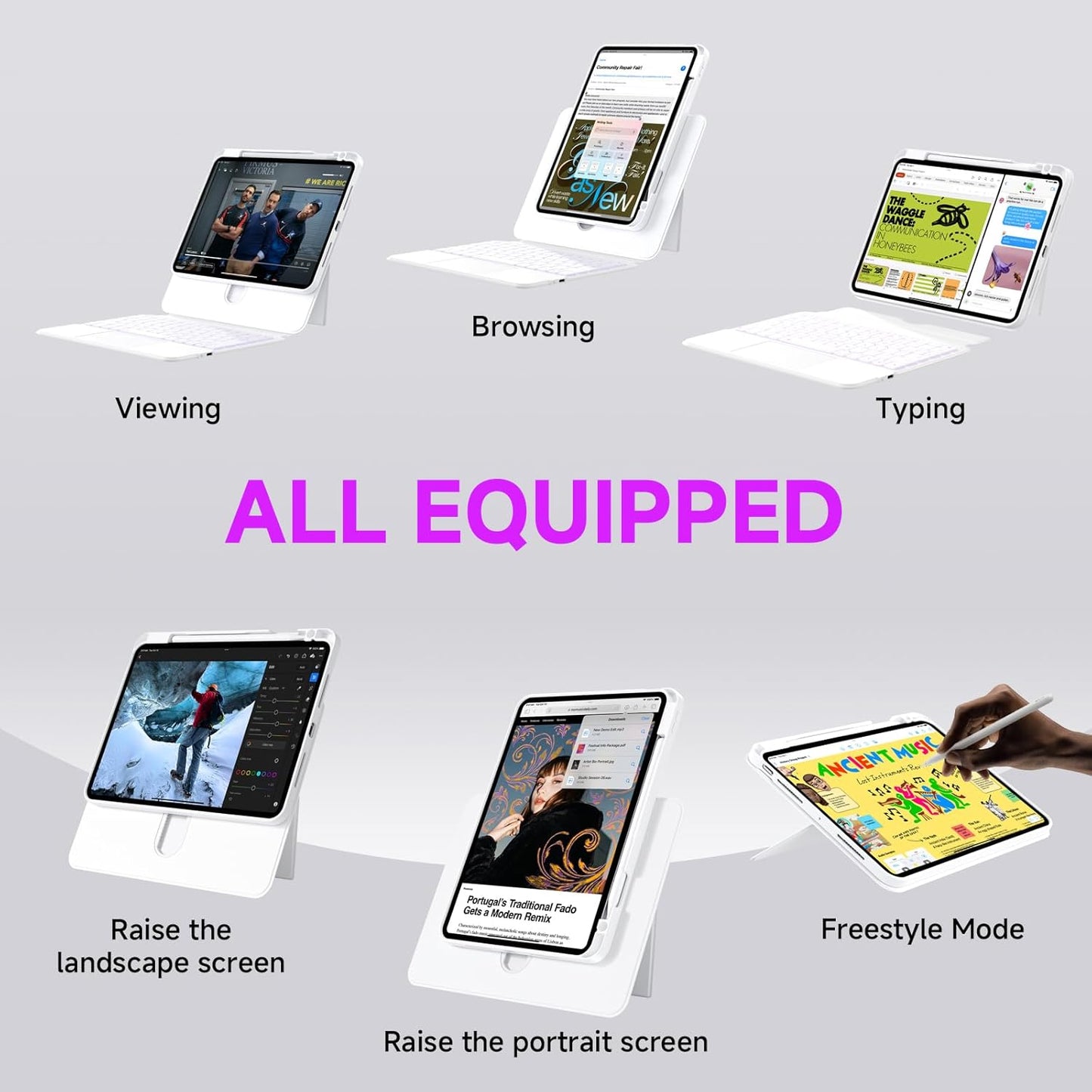 ONLY fit for iPad 12.9 inch Pro 6/5/4/3rd Gen & 13 inch iPad Air (2025 M3, 2024 M2) Case with Detachable Keyboard Trackpad, 360 Rotate Cover Pencil Holder 12 Shortcut Key 7 Color Backlit, White