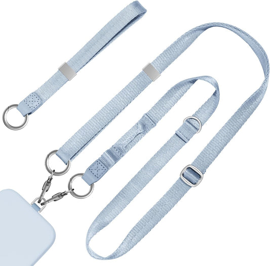Phone Lanyard 2 in 1, Anti Theft Phone Strap Crossbody for Women Men, Adjustable Phone Wrist Strap with 2 Pack Tether Tabs