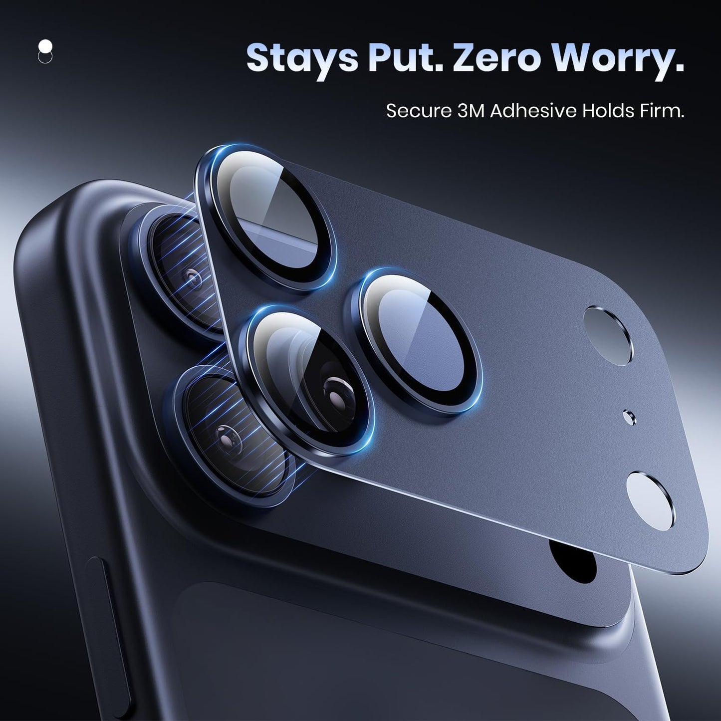 Hoerrye for iPhone 17 Pro Max Camera Lens Protector - [12FT Shatterproof Military Grade] [Strong Adsorption] 9H+ Tempered Glass Camera Screen Full Protective Cover Case Friendly,Deep Blue