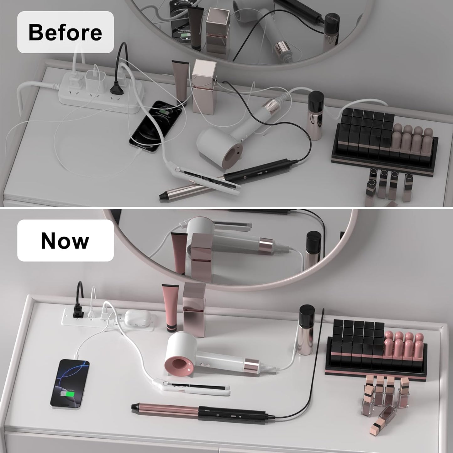 8 in 1 Recessed Power Strip with 15W Wireless Charger, 20W Fast Charging Furniture Outlet, Plug in 3 AC Outlets & 4 USB Ports Flush Mount, 10FT Cord
