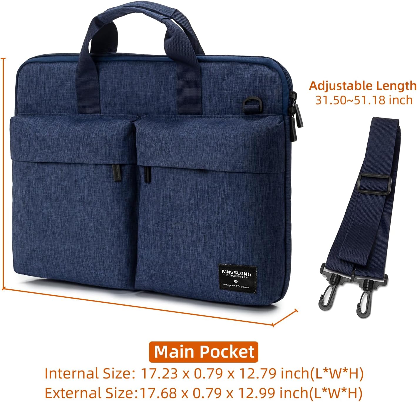 KINGSLONG Slim 17.3 inch Laptop Bag Sleeve Carrying Case with Shoulder Strap, Notebook Ultrabooks Computer Handbag Cover for Men Women Fit for Acer Asus Lenovo HP Toshiba Blue