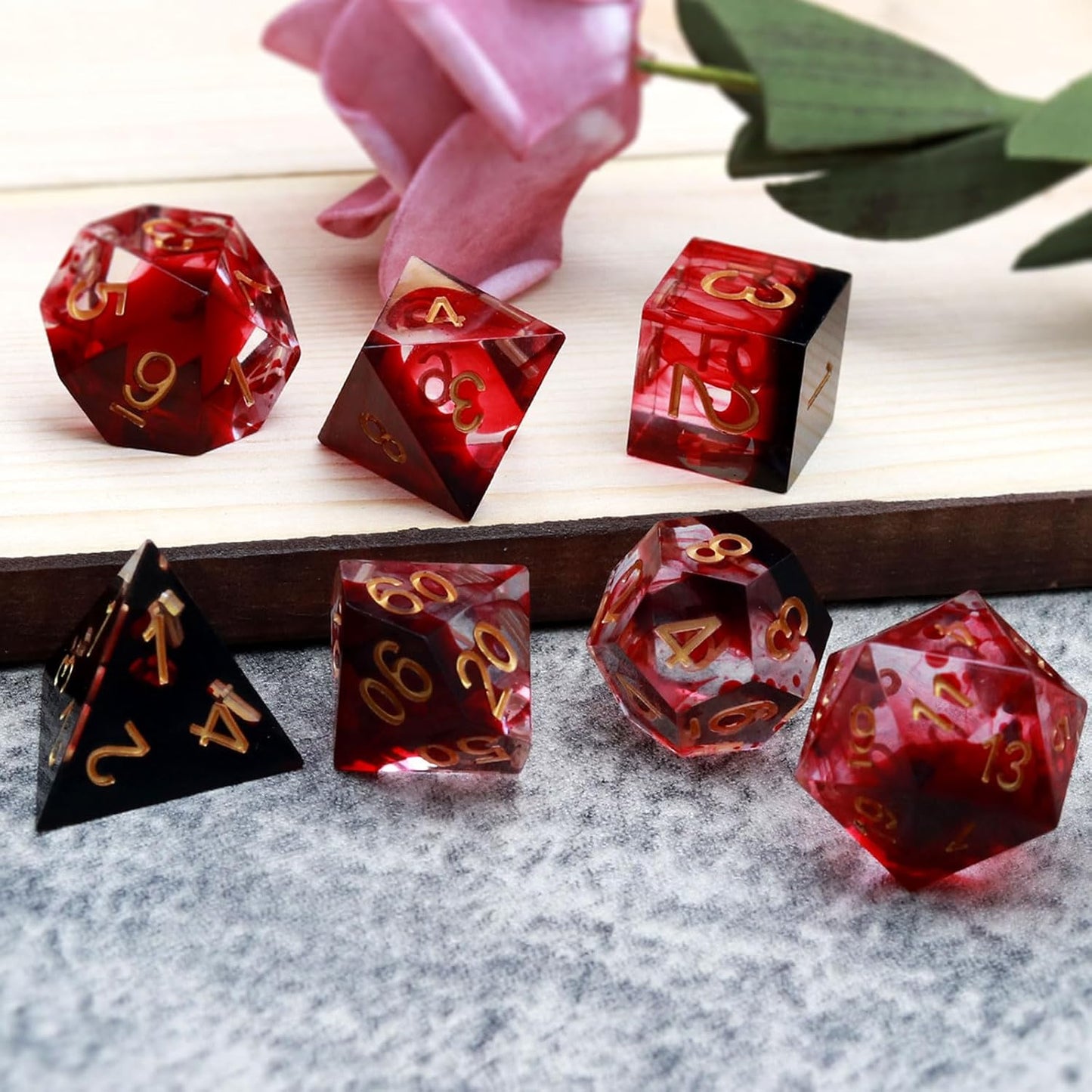 Haxtec Sharp Edge DND Dice Set Red Blood Swirls Resin Dice D&D Dice for RPG Role Playing Games Compatible with Dungeons and Dragons Gift