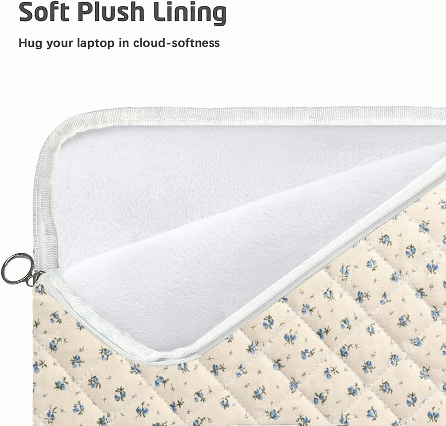 Puffy Laptop Sleeve 13-15.6 Inch Cute Quilted Laptop Protective Case Padded Floral Computer Sleeve for MacBook (A-Blue, 11 Inch)
