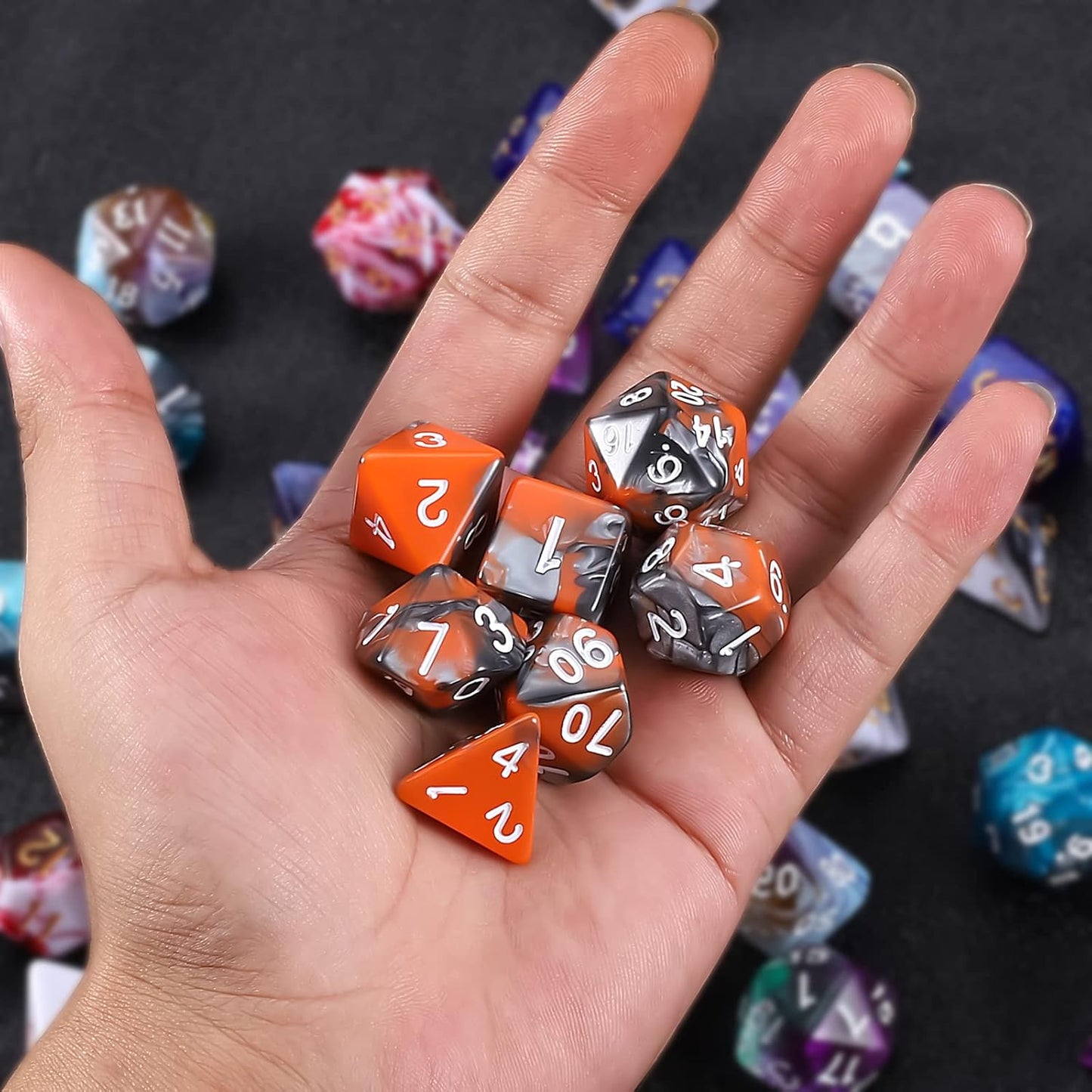 QMAY DND Dice Set -D&D Polyhedral Dice (7 Pcs) for Dungeons and Dragons (Candy Orange and Black)