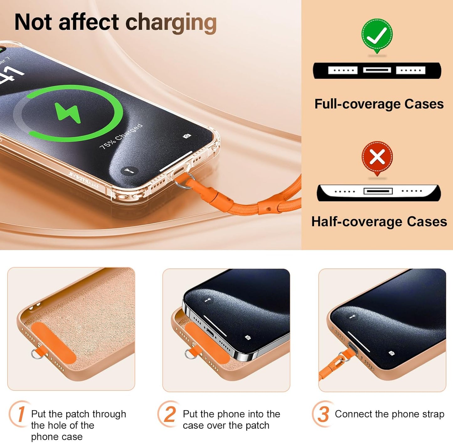 Phone Wrist Strap, Universal Adjustable Hand Wrist Strap Lanyard for iPhone 16 and Most Smartphones, Multifunctional Patch Lanyard with Phone Tether Tab for Women and Men, Orange