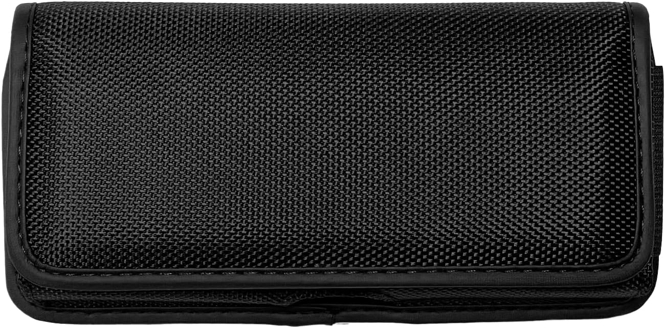 Nylon Cell Phone Holster for Google Pixel 5, Alcatel Insight, Tetra, Verso, Samsung Galaxy S10e, J3, LG Aristo 3/2 - Horizontal Case Canvas Waist Carrying Pouch with Belt Clip/Loops, Black