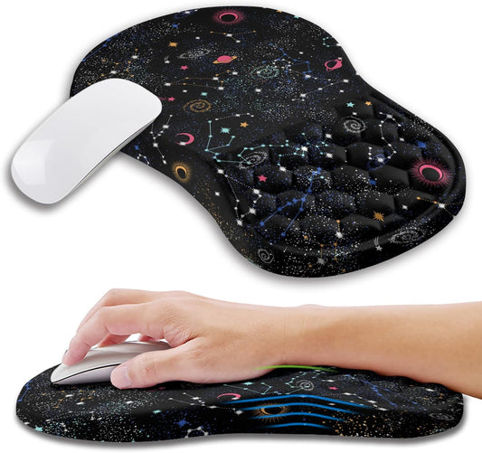 Ergonomic Mouse Pad Wrist Support with Memory Foam Massage Bulge, Carpal Tunnel Pain Relief Mousepad Wrist Rest for Mouse(12x8 inch, Galaxy)