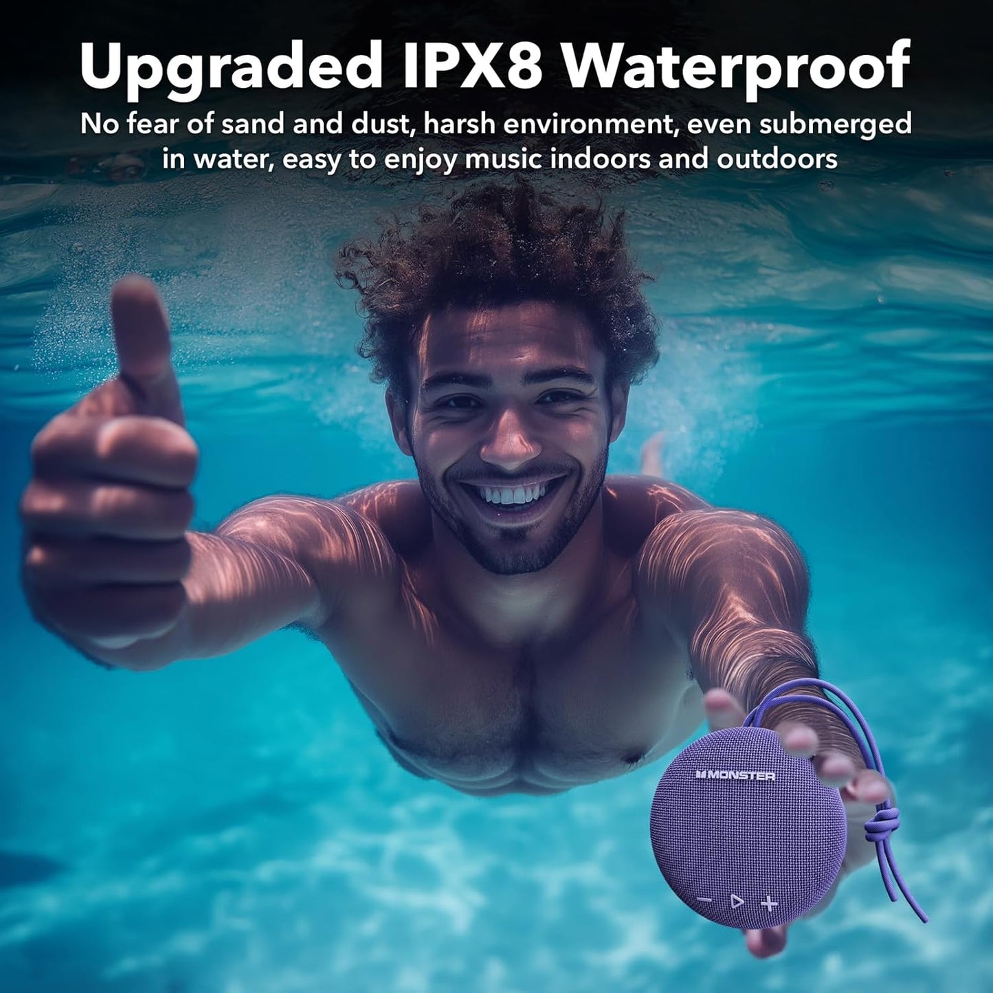 Monster Bluetooth Speaker, IPX8 Shower Speaker Waterproof, Bluetooth 5.4 with Loud HD Sound and Robust Bass, Extra Long Playtime Punchy, for Home, Beaches Portable Wireless Outdoor Speakers