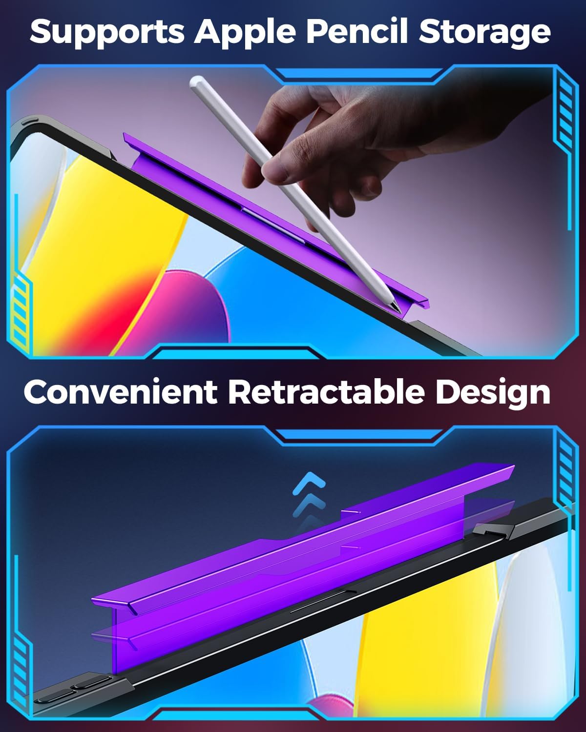 TSQQST Clear Wireless Keyboard Case for iPad (A16) 11th Generation 11-inch 2025/ iPad 10th Generation 10.9-inch with Pencil Holder & Multi-Touch Trackpad, 7-Color Backlight, 360 Rotatable, Purple