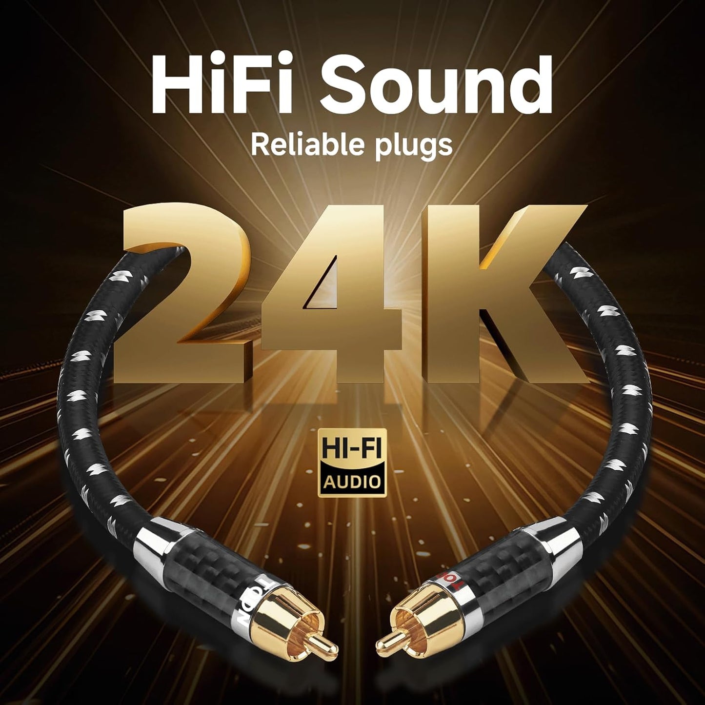 TODN HiFi RCA Audio Cables for Audiophile Shielded RCA Male to Male Cable for Subwoofers, Amp, Home Stereo (4.9ft/1.5m, 1 Pair)