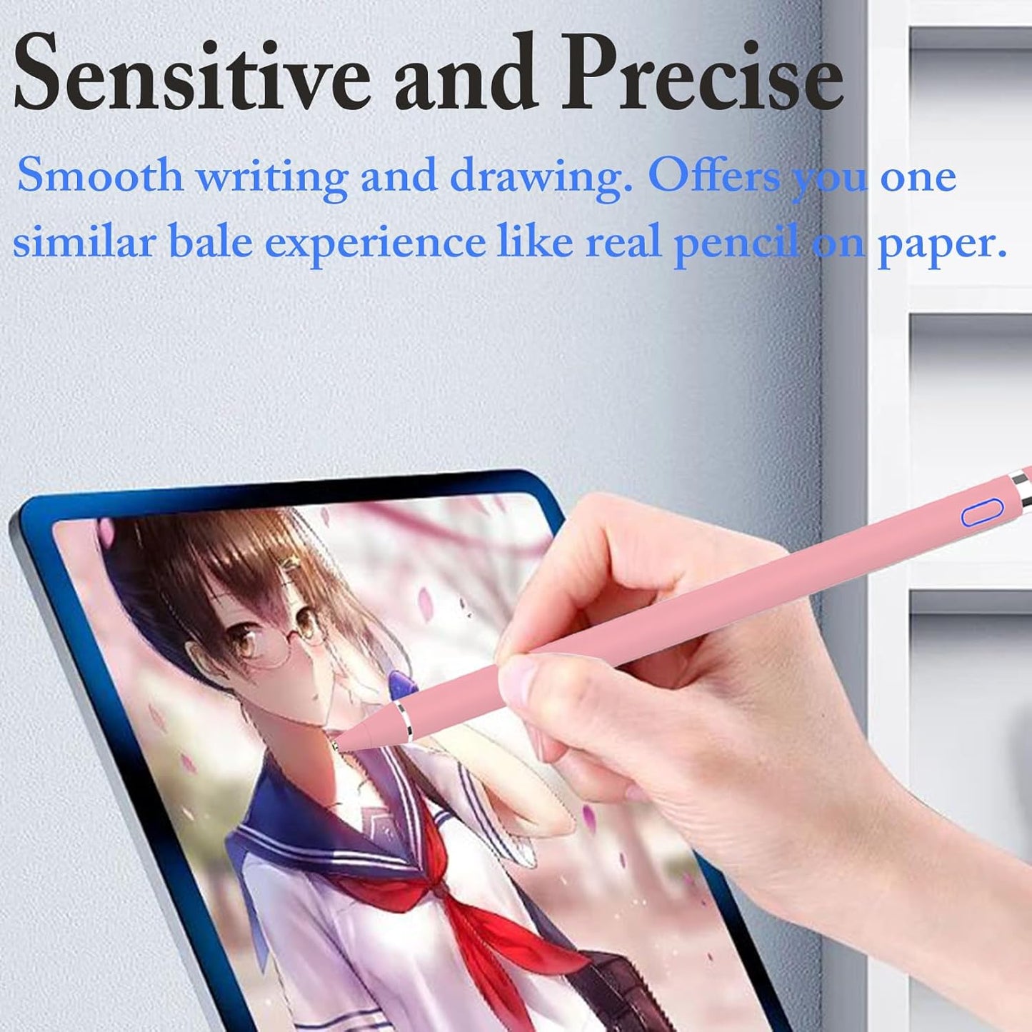 DOGAIN Active Stylus Pen for Touchscreen, iPad Pencil 1.5mm Fine Point Pen, Digital Pens Rechargeable for Tablet, Stylus Pens Compatible with iPad Air/Mini/Pro/Android/iPhone and Most Device - Pink