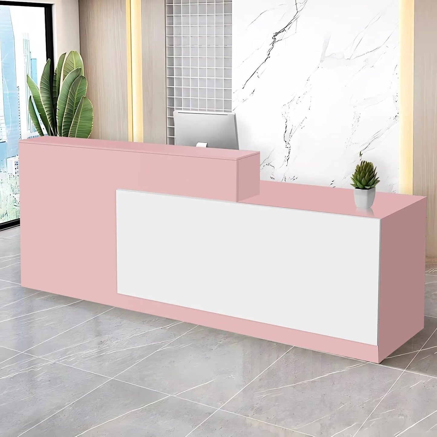 Reception Desk with Counter Modern Checkout Counter with Lockable Drawer Keyboard Tray Receptionist Desk for Office Salon Reception Table T Right 59inch/150cm
