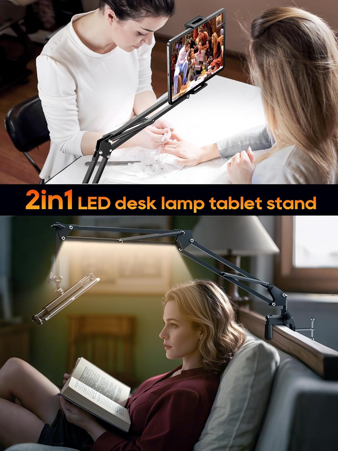 Universal Tablet Stand, Adjustable with Light, Compatible with iPad/iPhone/iPad Pro/N-Switch, or Other 4.513.5 Inches Devices (Black)