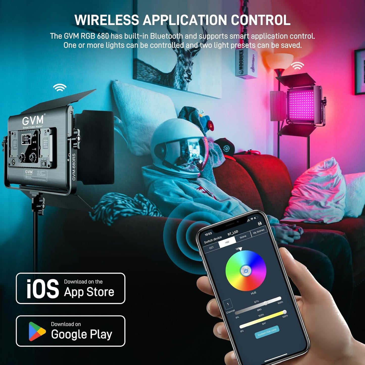 GVM RGB LED Video Light with Lighting Kits, 680RS 50W Led Panel Light with Bluetooth Control, 2 Packs Photography Lighting for YouTube Studio, Video Shooting, Gaming, Streaming, Conference