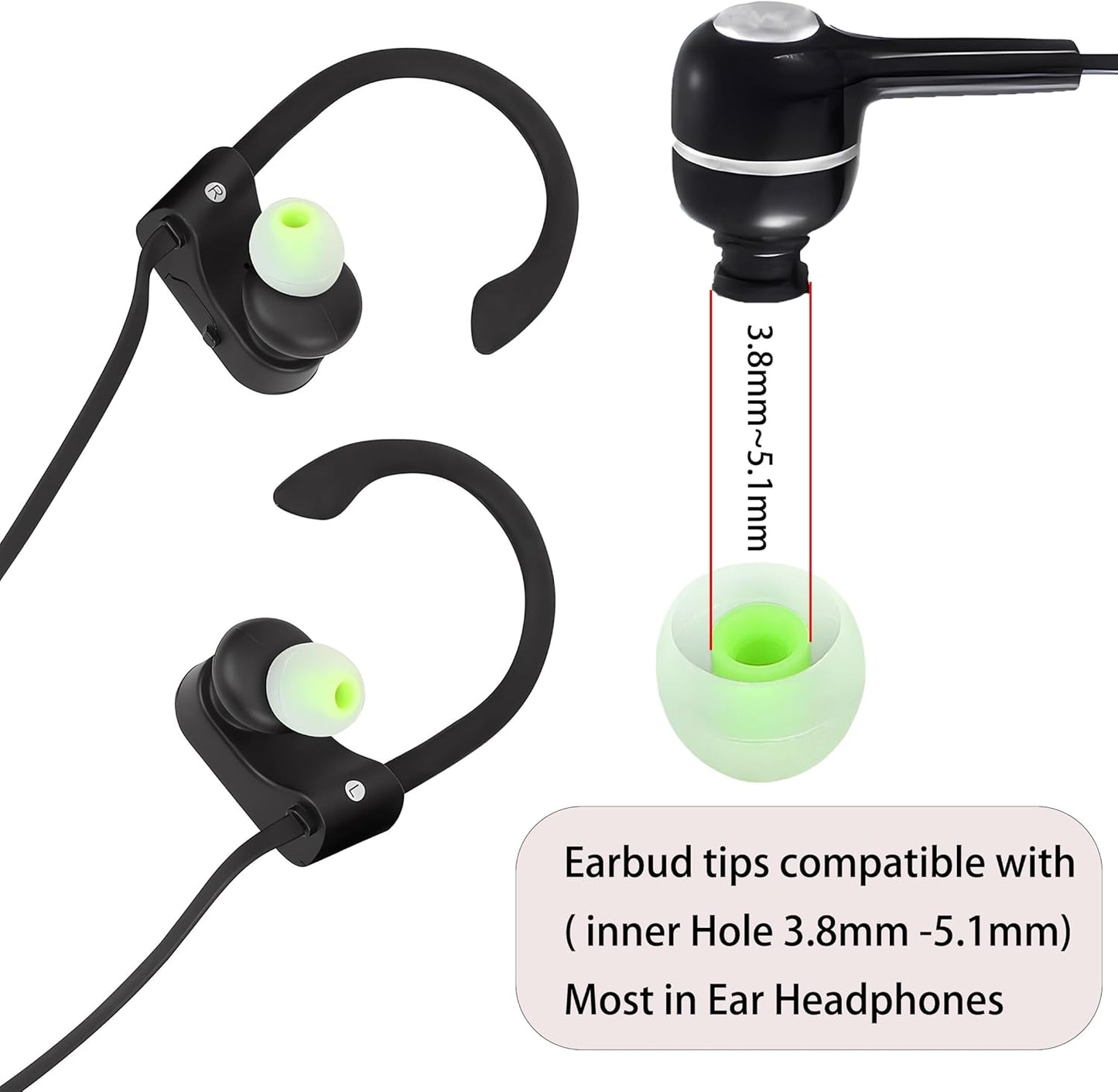 Silicone Earbud Tips Replacement - Fit Most In-Ear Earbuds (Inner Hole 3.8mm - 5.1mm) - 9 Pairs S M L