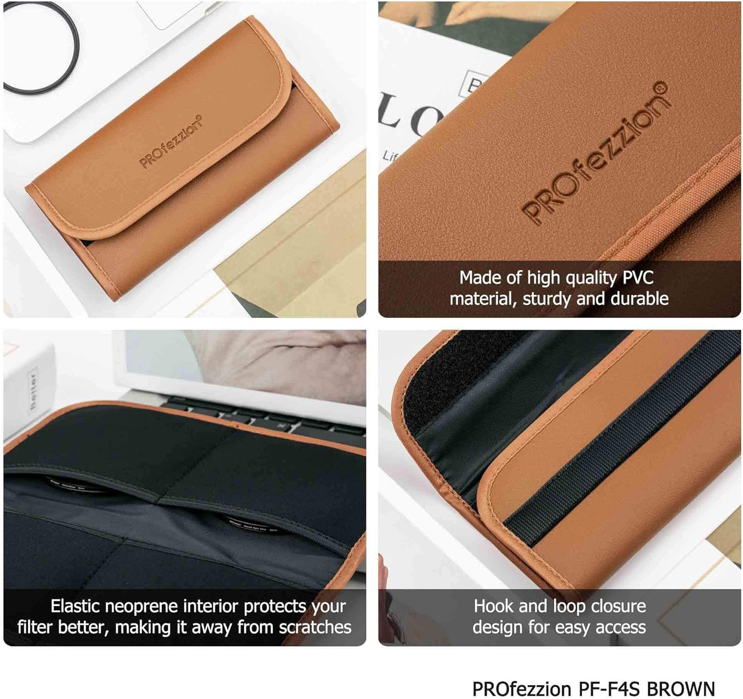 PROfezzion 4-Pocket Foldout Filter Pouch for 82mm Camera Lens Round Filter, Shock Resistant & Anti Scratch Photography Filter Case, Filter Carry Case with Microfiber Cleaning Cloth