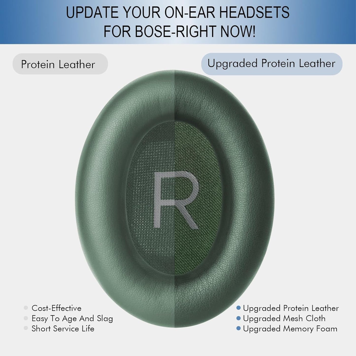 GEVO Replacement Ear Pads for Bose QC45, Ear Cushions for Bose QuietComfort 45 (QC45) & Quiet Comfort SE (QC SE) Headphones, Earpads with Softer Leather Noise Isolation Foam (Green)