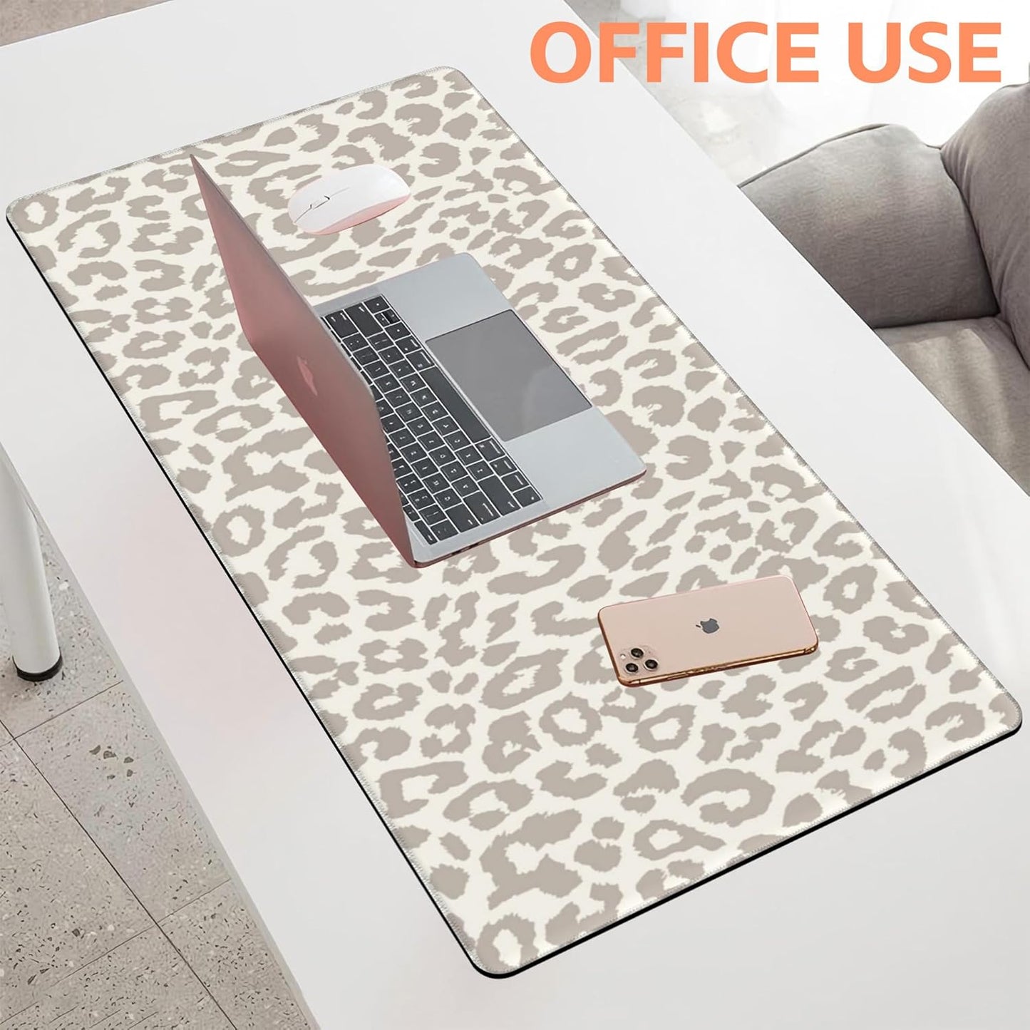 Mouse Pad Large Leopard Print Non-Slip Gaming Desk Mat with Stitched Edge Laptop Keyboard Desk Pad for Work Home Gaming (35.4 x 15.7 Inches)