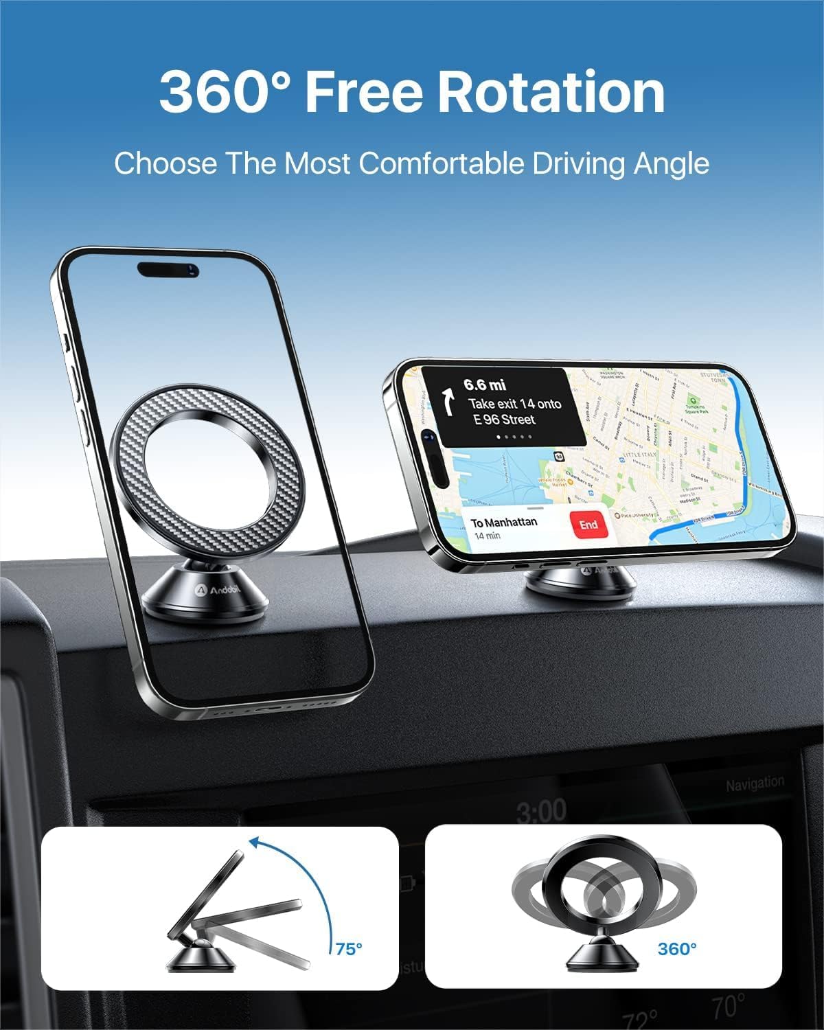 andobil for Magsafe Car Mount [20 Strongest Magnets & Upgraded 3M Adhesive] Dashboard Cell Phone Holder Magnetic Phone Holder for Car Compatible with iPhone 16 Pro Max 15 14 13 12 All MagSafe Cases