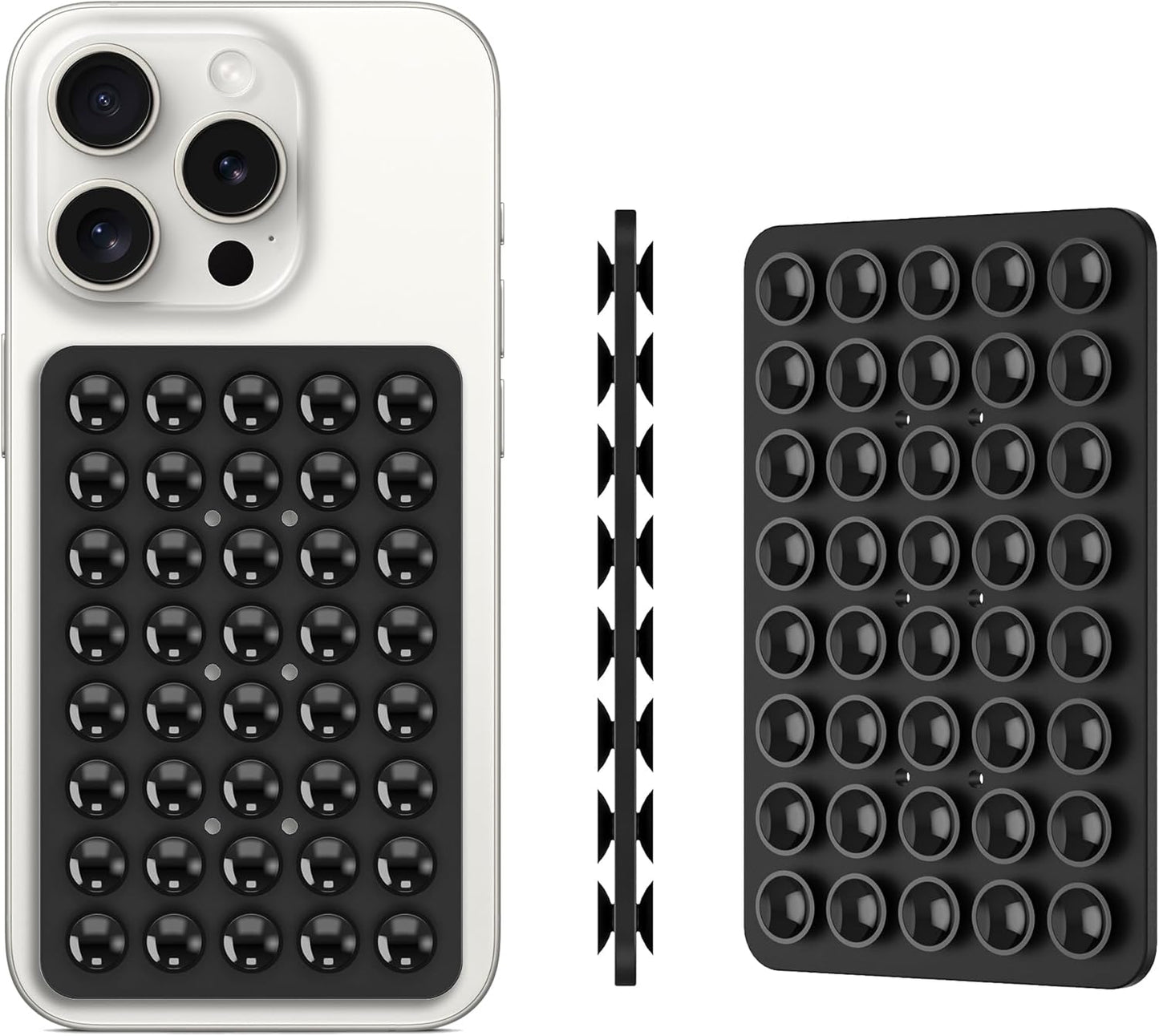 2PACK Silicone Double Sided Suction Phone Case Mount, Detachable Hands Free & Strong Grip Holder for Selfies & Videos, Compatible iPhone Android (Black, 2Pack 40 Suction Cups)