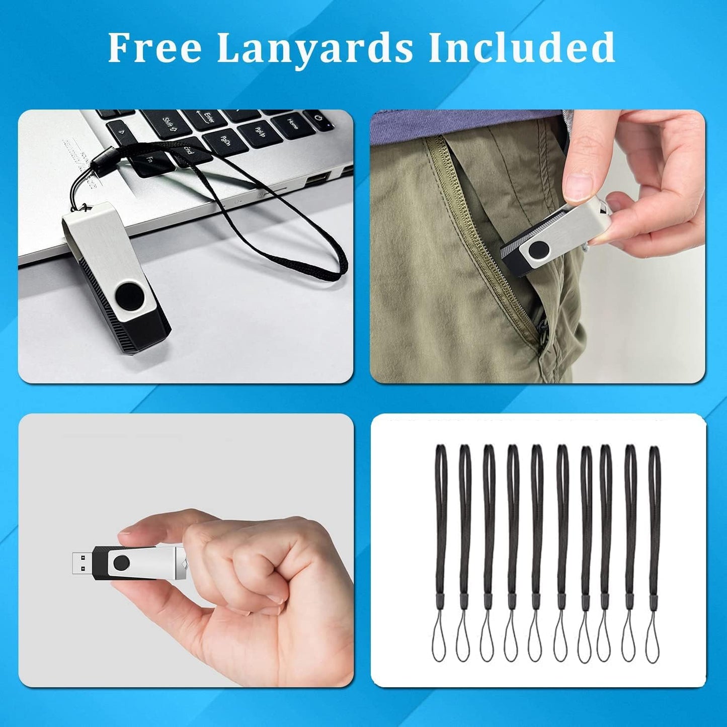 (Not 128GB) 128MB Flash Drives 100 Pack, Wooolken USB 2.0 Thumb Drive with Lanyards Bulk USB Sticks for Weddings,Office, School, Data Storage Backup