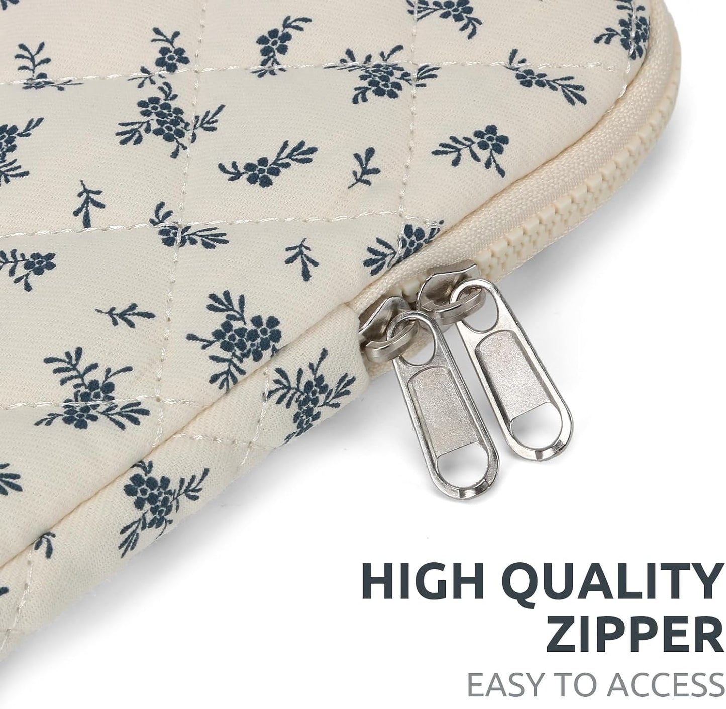 Puffy Laptop Sleeve 13-15.6 Inch Cute Quilted Laptop Protective Case Padded Floral Computer Sleeve for MacBook (A-Light Blue, 15 Inch)