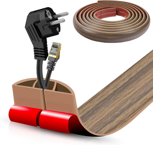 Floor Cord Cover Self Adhesive Cord Hider,10FT Cable Management, Extension Strip Protector for Wires, Prevent Cable Trips for Offices, Gyms, Exhibitions Cavity:0.47"(W) x0.35(H) Woodsmokedbrown