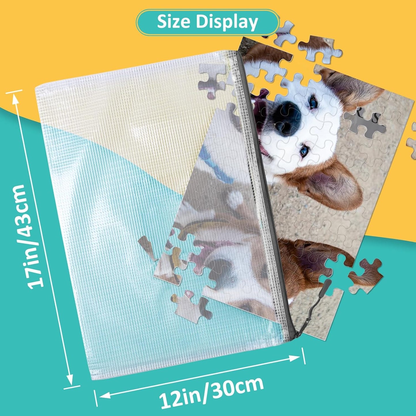 12pcs Mesh Zipper Pouch Bags, A3 Puzzle Bag for Organizing, File Bags Storage Bag, Board Games and Office Supplies