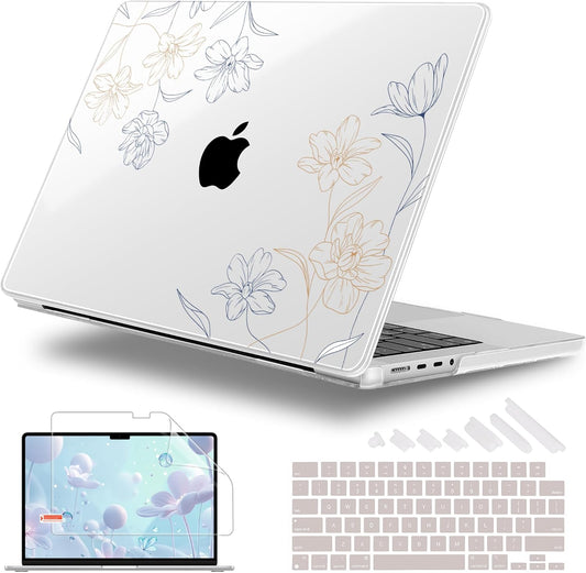 for MacBook Pro 16 inch Case 2021 2022 2023 2024 Release A3186 A3403 M4 A2991 M3 A2780 M2 A2485 M1 Pro/Max, Hard Shell Case with Screen Protector & Keyboard Cover, Floral