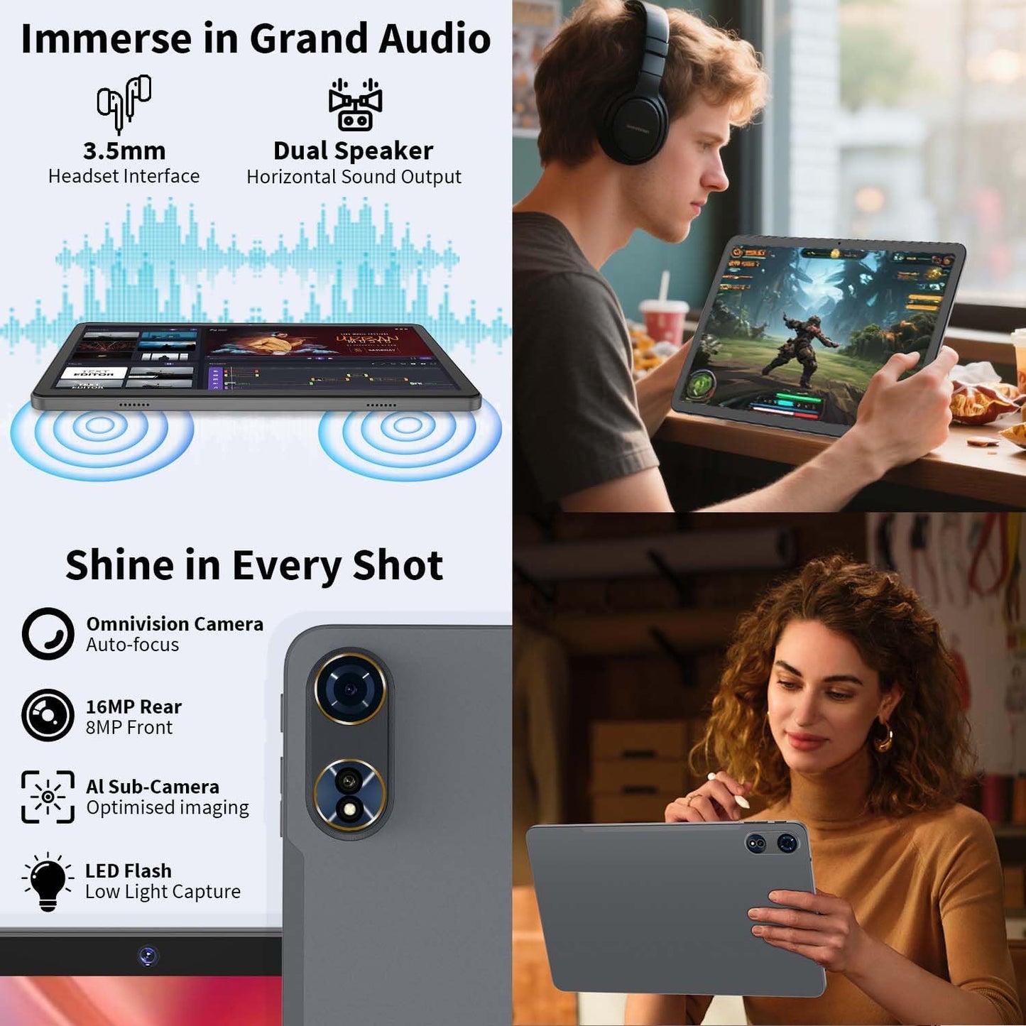 12 Inch Tablet Android 15 Tablets, 2025 Upgraded Android Tablet with Keyboard, 24GB RAM+256GB ROM(1TB Expand), Octa-Core, 2K 2000x1200 Display, 16MP Dual Camera, 8000mAh, 2.4G/5G WiFi, GPS (Silver）