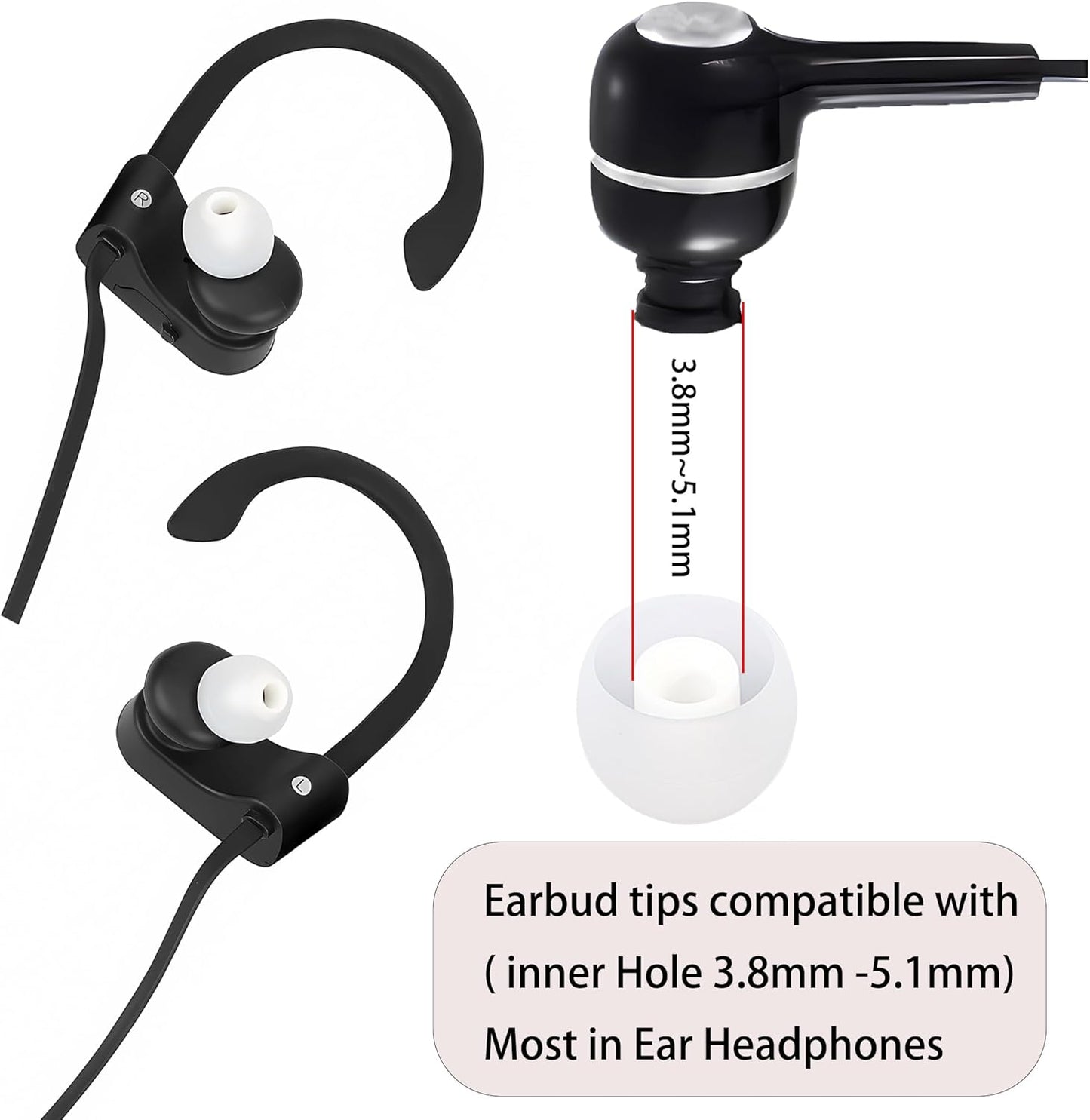 Silicone Replacement Earbud Tips Earbud Covers Fit Most in-Ear Earbuds(Inner Hole 3.8mm -5.1mm) Headphone Ear Tips Ear Bud Rubber Tips 9 Pairs S M L