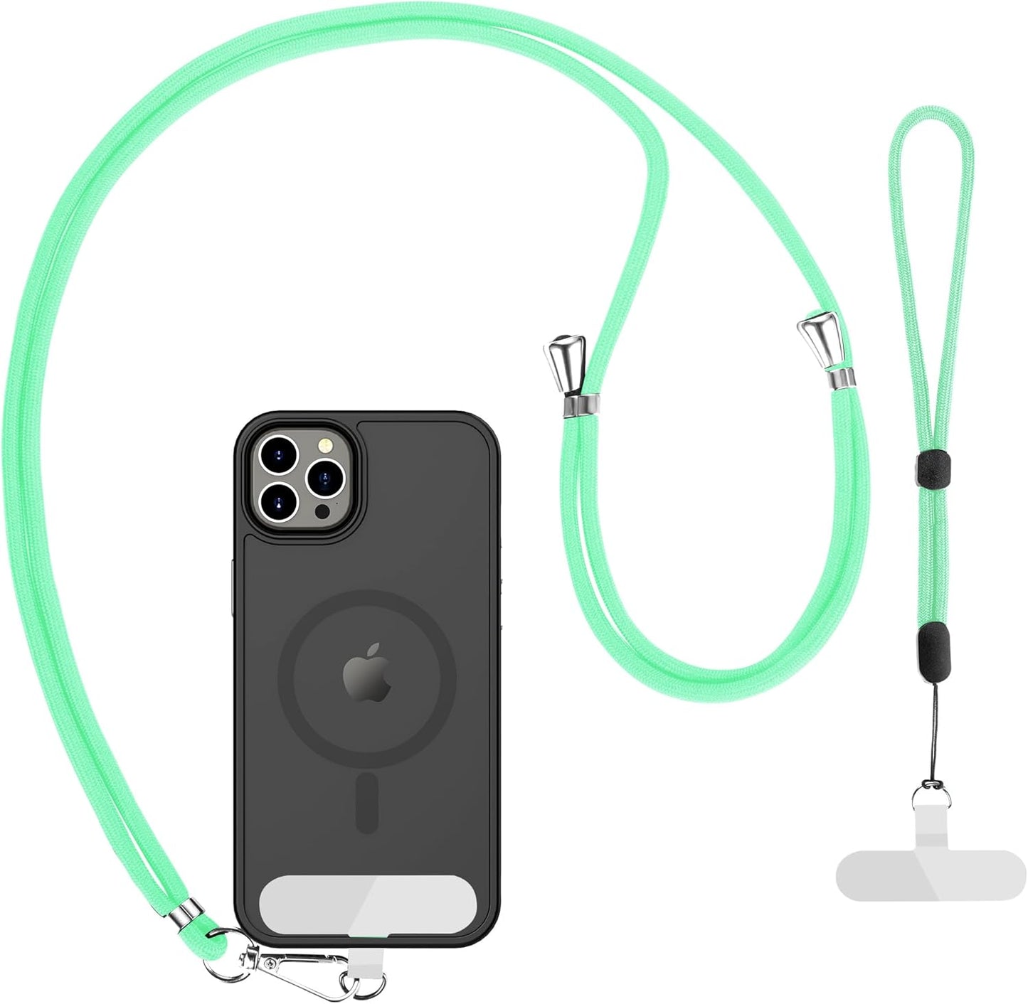 CACOE Phone Lanyard 2 Pcs-1 Pcs Adjustable Neck Strap, 1 Pcs Wrist Strap, 2 Pads, Universal Crossbody Multifuctional Cell Phone Lanyards Compatible with Most Smartphones(Light Green)