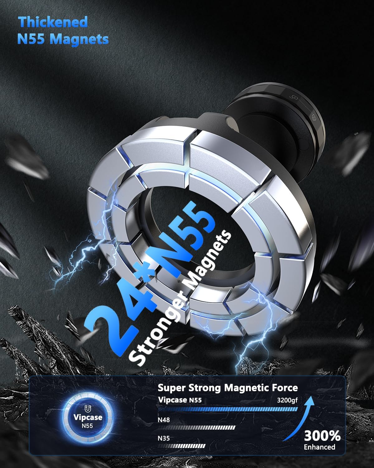 Vacuum Magnetic Car Phone Holder for Magsafe [89+LBS Suction & 3200gf Magnetic] 360° Adjustable Ultra Suction Cup Phone Holders for Your Car/Gym/Mirror, Car Mount for iPhone & Android (Black)