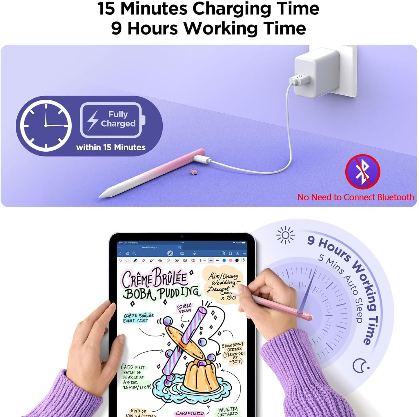 Stylus Pen for iPad 2018-2025, 15Mins Fast Charge for Apple Pencil, Palm Rejection, Compatible with iPad 10/9/8/7/6, iPad Pro 12.9"/11"/13" M4, iPad mini 6/5, iPad Air 5/4/3/11"-13" M2