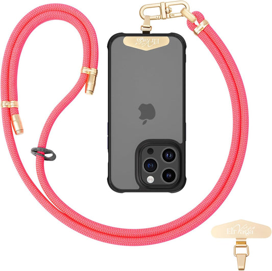 Adjustable Anti-Theft Phone Lanyard - 8mm Mountain Climbing Rope Neck & Crossbody Strap with Secure Locking Metal Clip - Rugged Outdoor Design for Smartphones (Rose Red)