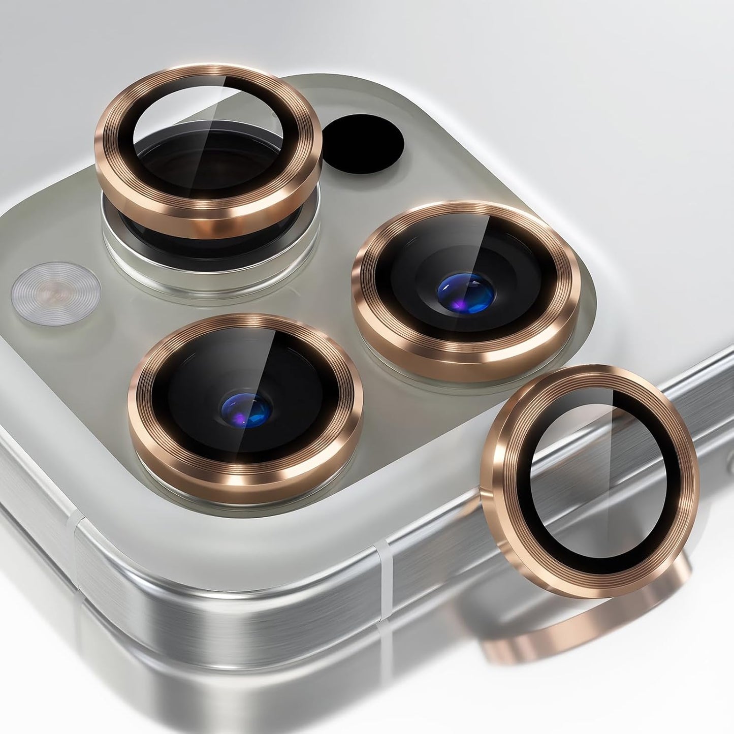 Choiche Compatible for iPhone 16 Pro/iPhone 16 Pro Max Camera Lens Protector, 9H Tempered Glass Camera Cover Screen Protector Metal Ring Decoration Accessories (Gold)