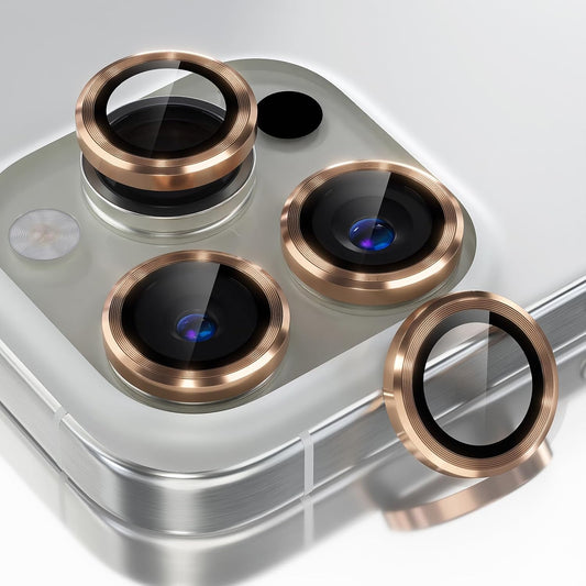 Choiche Compatible for iPhone 16 Pro/iPhone 16 Pro Max Camera Lens Protector, 9H Tempered Glass Camera Cover Screen Protector Metal Ring Decoration Accessories (Gold)