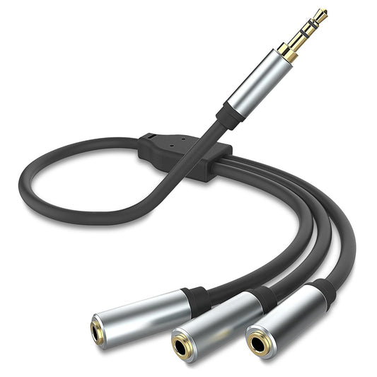 3.5mm Stereo Audio Splitter Cable, Gold Plated 3.5mm (1/8") TRS 1 Male to 3 Female 3-Way Stereo Aux Splitter 1 Input 3 Output Stereo Audio Distributor Cable (3-Pole)