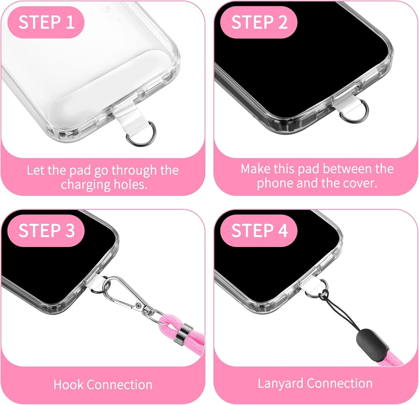 CACOE Phone Lanyard 2 Pcs-1 Pcs Adjustable Neck Strap, 1 Pcs Wrist Strap, 2 Pads, Universal Crossbody Multifuctional Cell Phone Lanyards Compatible with Most Smartphones(Light Pink)