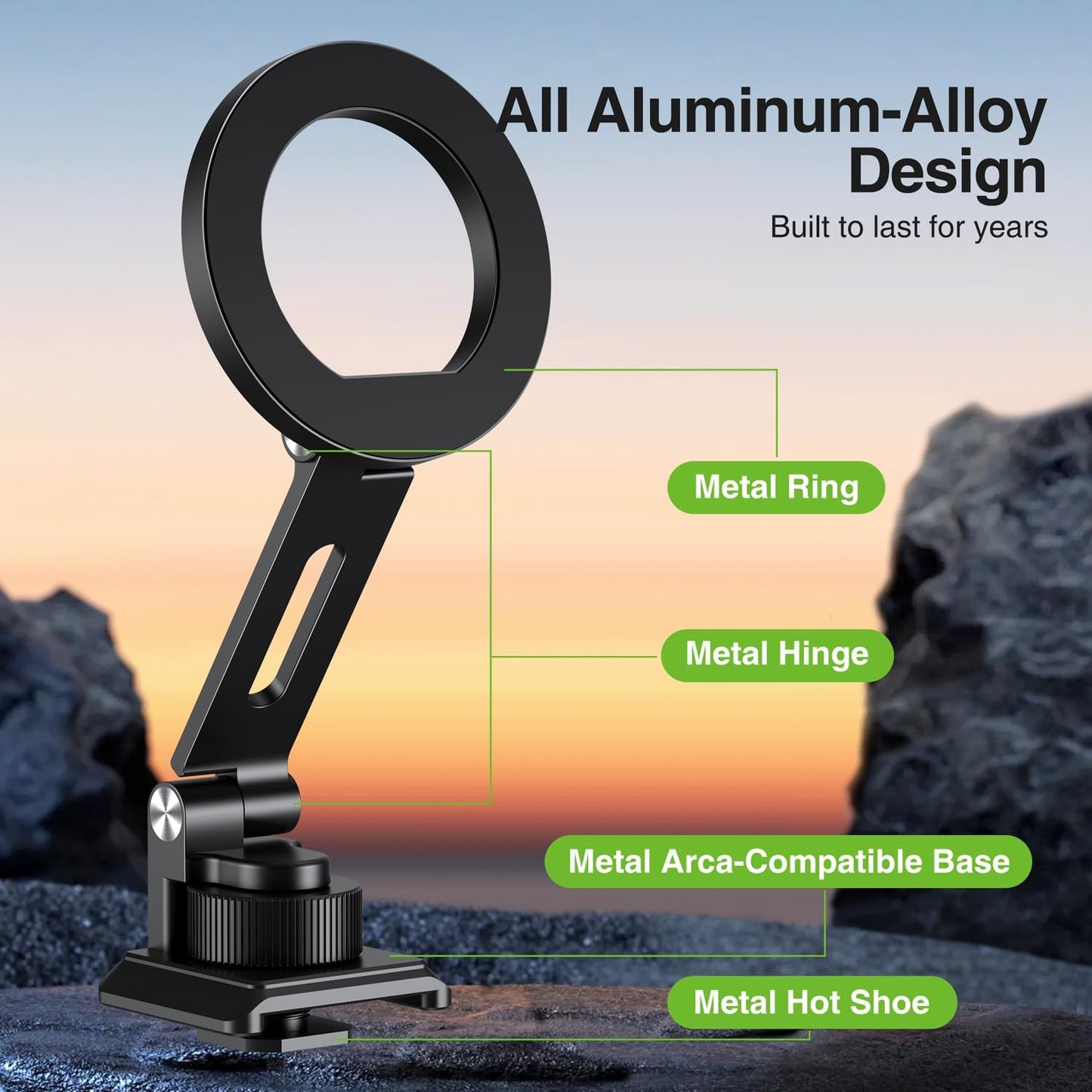 elitehood Aluminum Tripod Phone Mount Adapter for DJI RS 4 Mini, Magnetic Smartphone Tripod Mount with Arca-Standard & Hot Shoe Plate for Camera, Cold Shoe Phone Mount Fit iPhone 16 15 14 Series