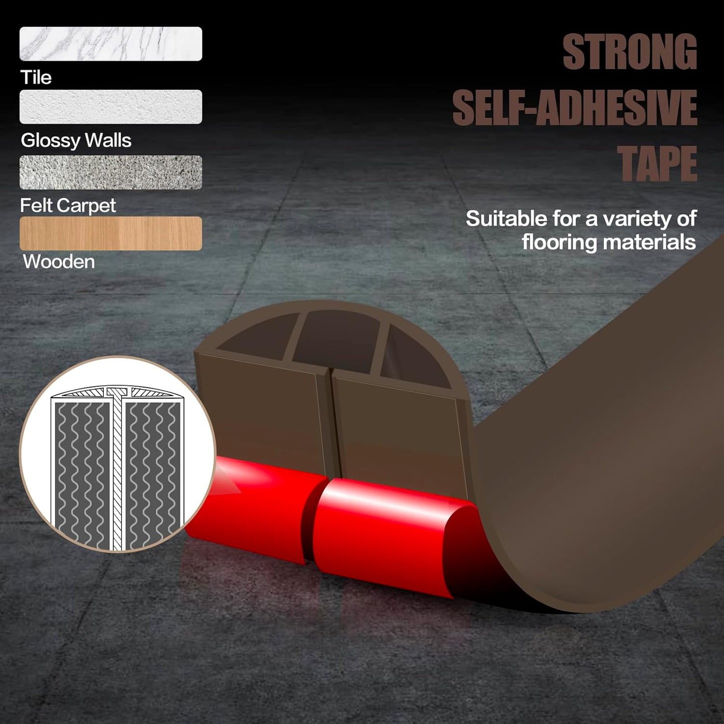 Floor Cord Cover Cable Cavity Self Adhesive Cord Hider Floor 10FT Floor Cable Management Power Cord Protector Floor Electric Cord Covers for Offices, Gym, Exhibitions (CoffeeBrown, 1.97" x 10')